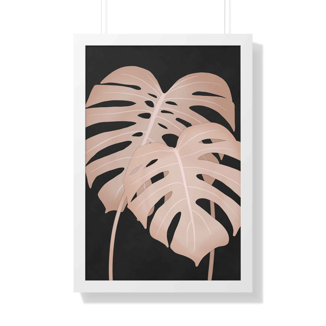 Framed Vertical Poster Soft Pink Monstera Leaf Wall Art