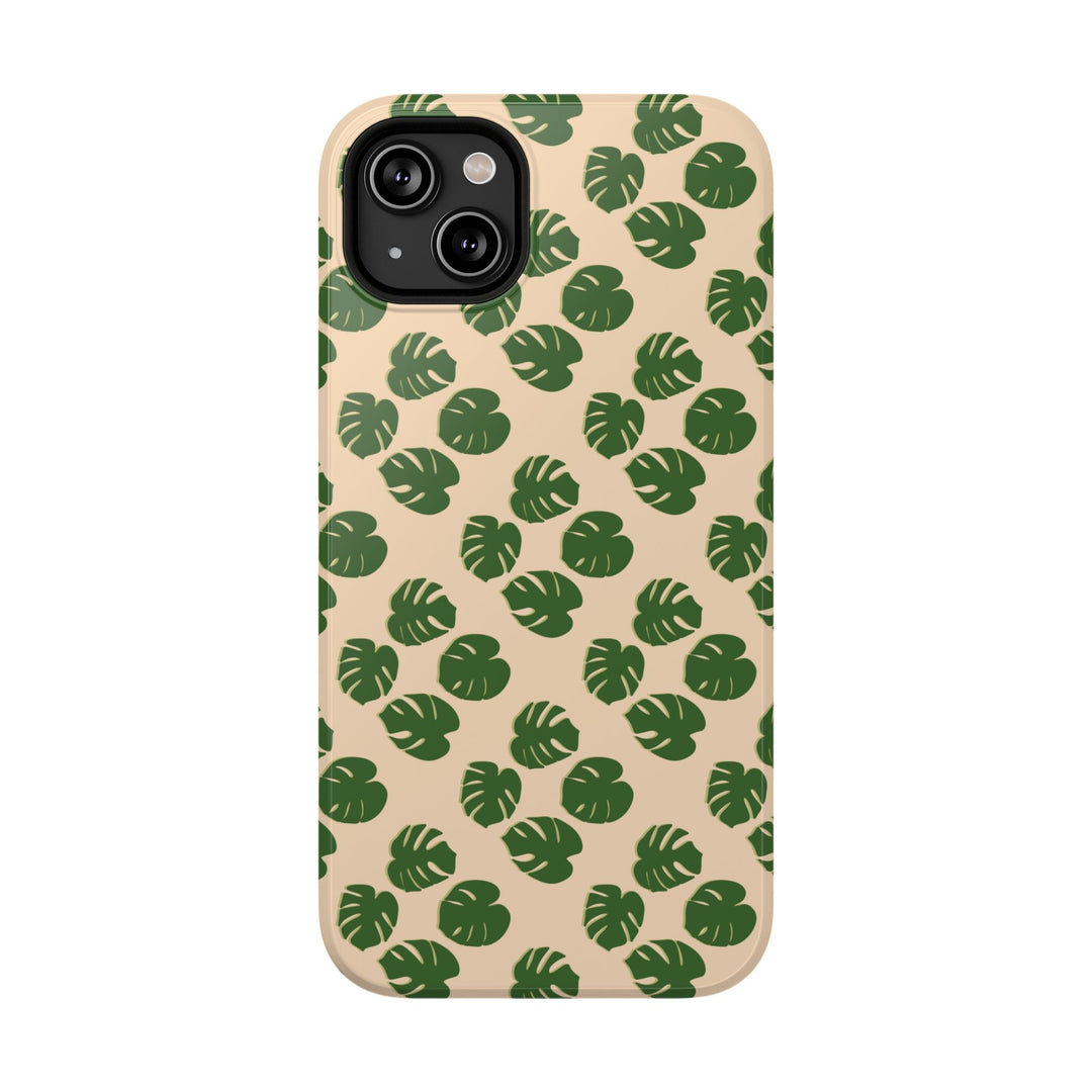 Monstera Pattern Impact-Resistant Phone Case Green Botanical Protective Cover Dual Layer Slim Design
