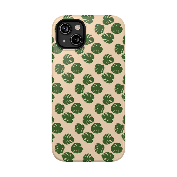 Monstera Pattern Impact-Resistant Phone Case Green Botanical Protective Cover Dual Layer Slim Design
