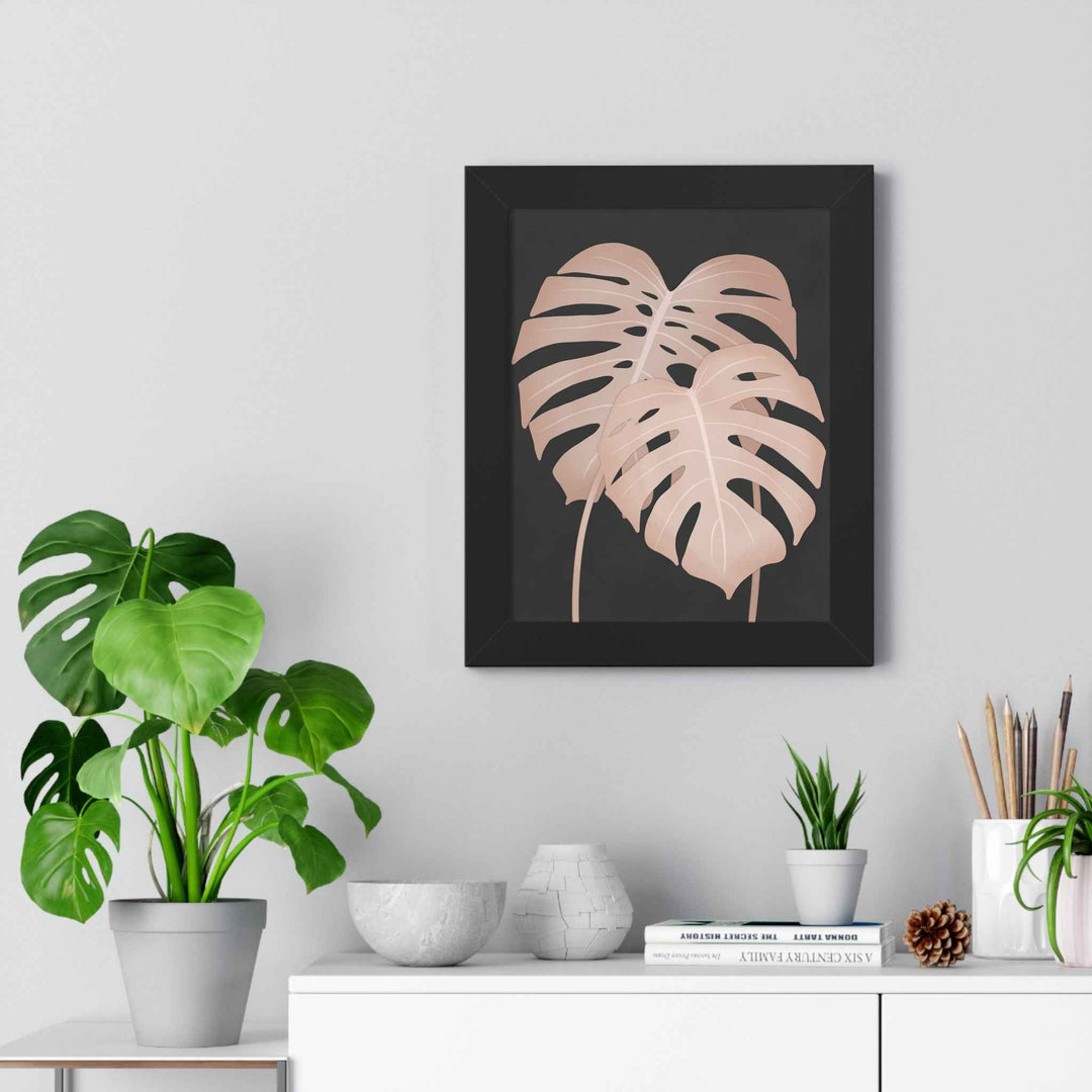 Framed Vertical Poster Soft Pink Monstera Leaf Wall Art