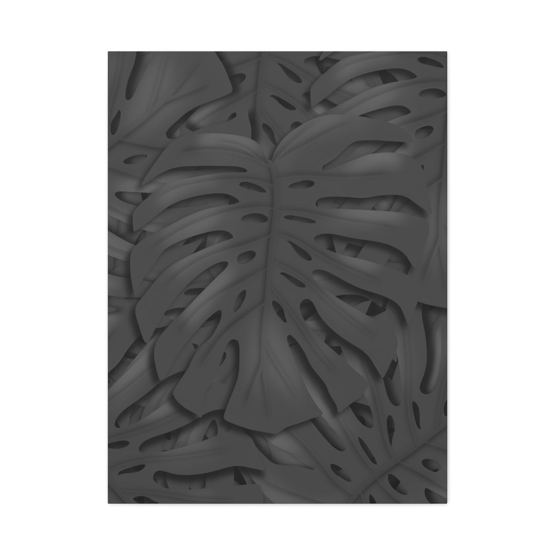 Charcoal Monstera Canvas Wall Art Matte Stretched 1.25 Inch Thick Plant Leaf Decor