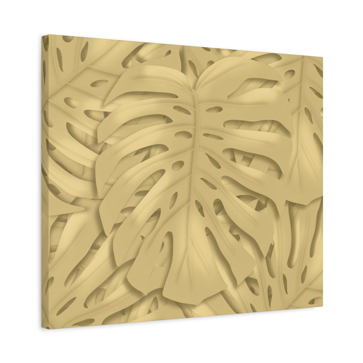 Golden Monstera Canvas Wall Art Matte Stretched 1.25 Inch Cotton Canvas Botanical Print For Living Rooms