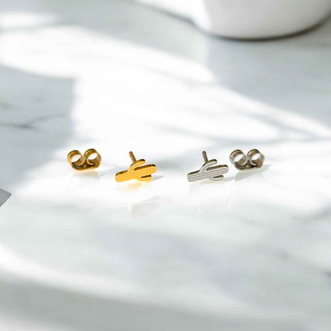 Desert Cactus Metal Stud Earrings