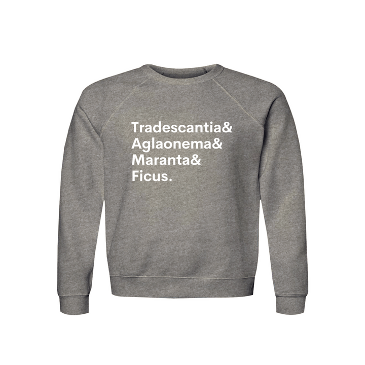 Plant Lover Sweatshirt Organic Cotton Raglan By The Potted Pixel Plant Lovers Tradescantia, Aglaonema, Maranta, Ficus