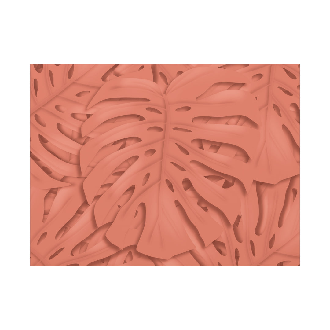 Coral Monstera Canvas Wall Art Matte Stretched 1.25 Inch Modern Botanical Print For Living Rooms