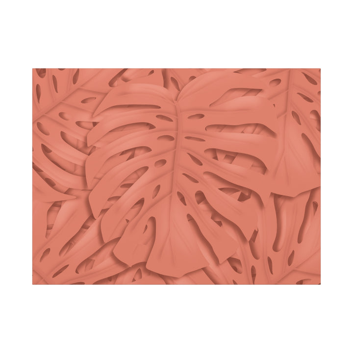 Coral Monstera Canvas Wall Art Matte Stretched 1.25 Inch Modern Botanical Print For Living Rooms