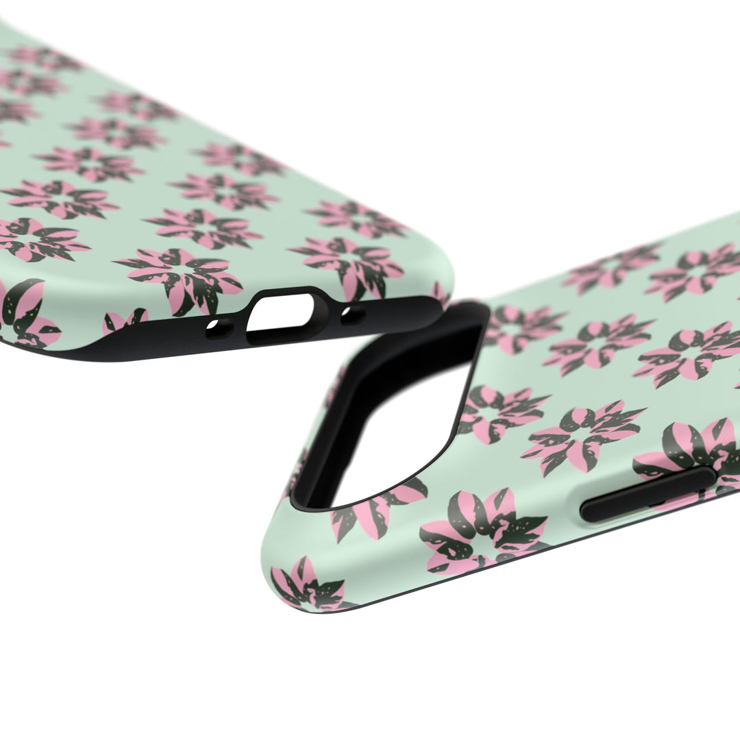 Pink Princess Philodendron Pattern Phone Case – Dual Layer Protective Cover
