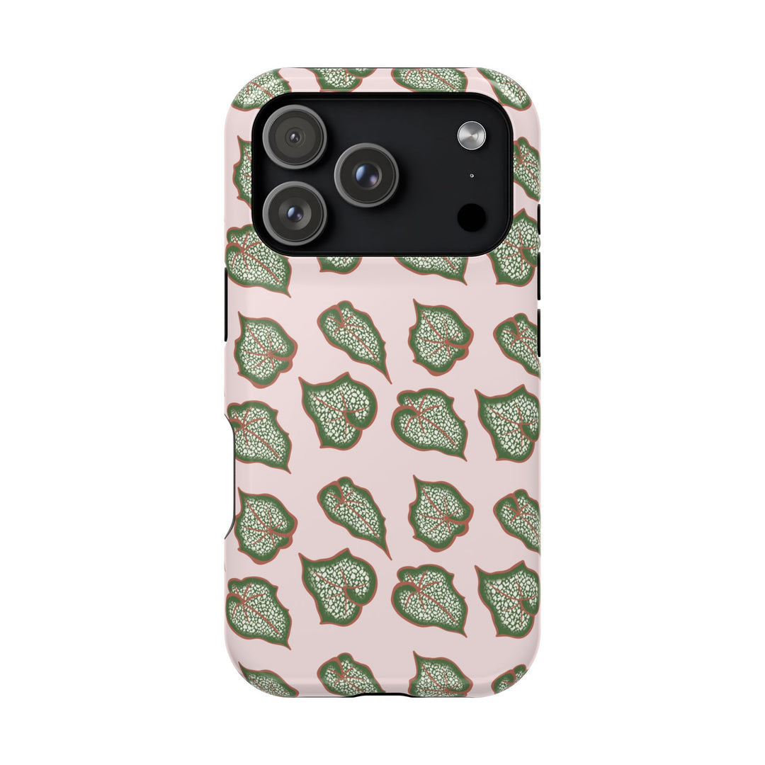 Begonia Pattern Impact Resistant Phone Case Green Botanical Protective Cover For Wireless Charging And iPhone 17 Series