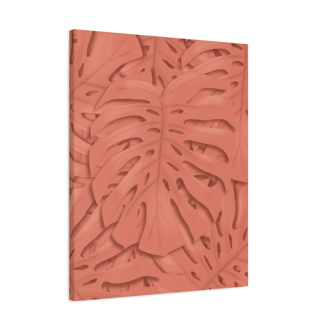 Coral Monstera Canvas Wall Art Matte Stretched 1.25 Inch Modern Botanical Print For Living Rooms