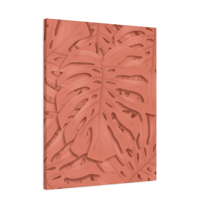 Coral Monstera Canvas Wall Art Matte Stretched 1.25 Inch Modern Botanical Print For Living Rooms