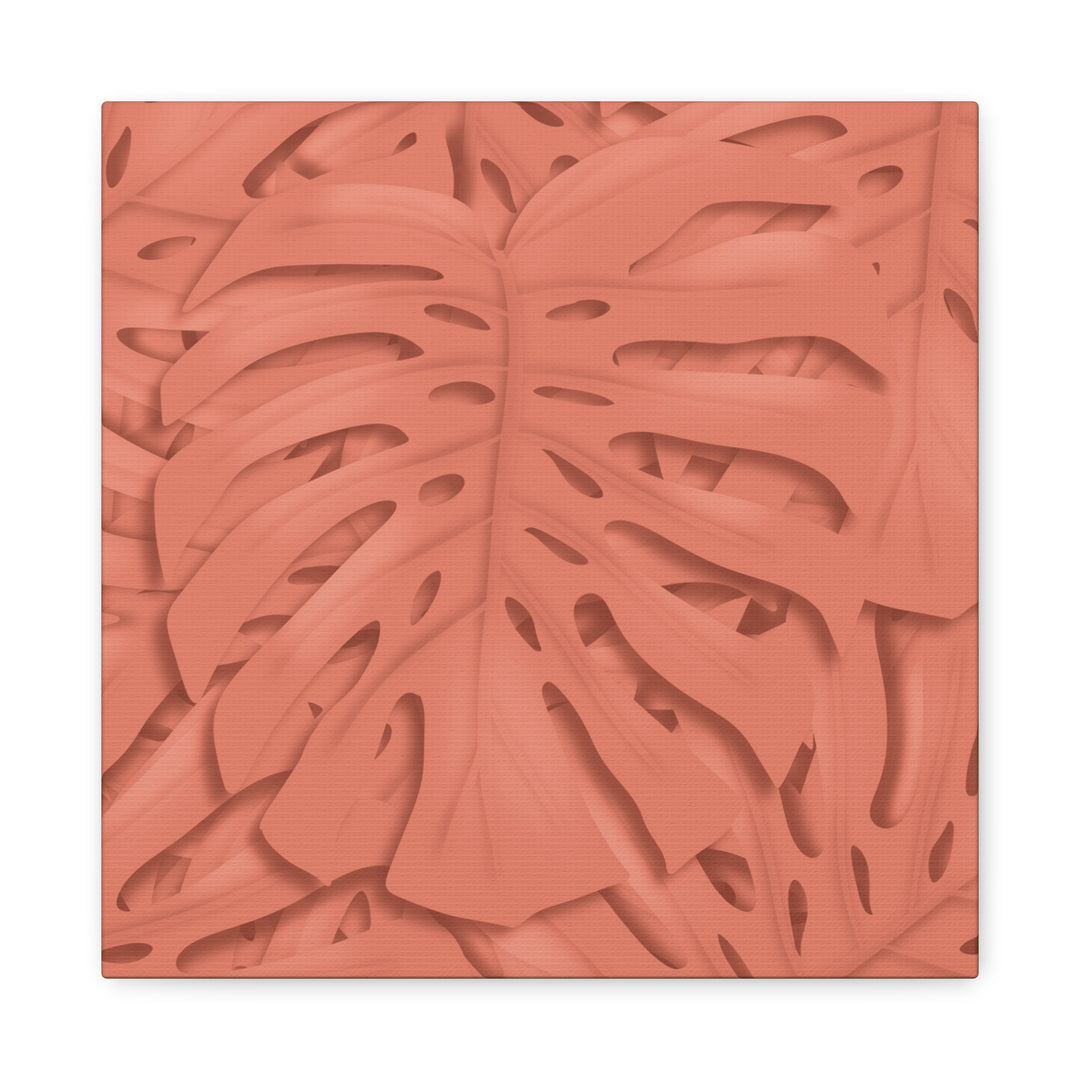Coral Monstera Canvas Wall Art Matte Stretched 1.25 Inch Modern Botanical Print For Living Rooms