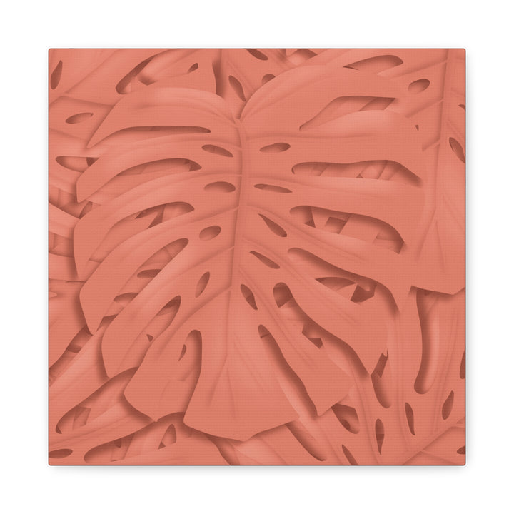 Coral Monstera Canvas Wall Art Matte Stretched 1.25 Inch Modern Botanical Print For Living Rooms