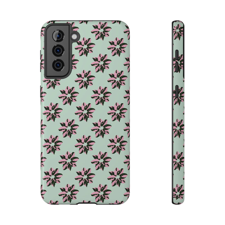 Pink Princess Philodendron Pattern Phone Case – Dual Layer Protective Cover by Printify