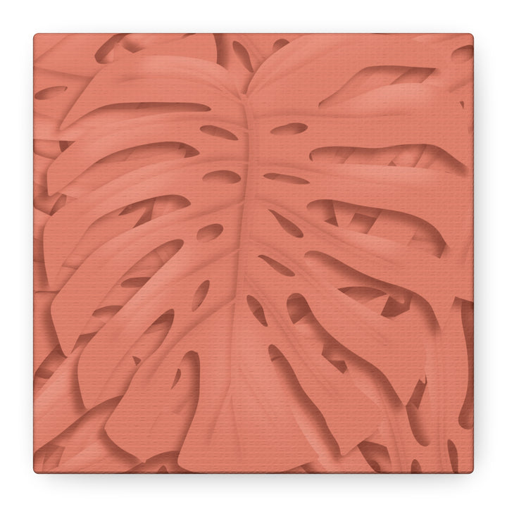 Coral Monstera Canvas Wall Art Matte Stretched 1.25 Inch Modern Botanical Print For Living Rooms