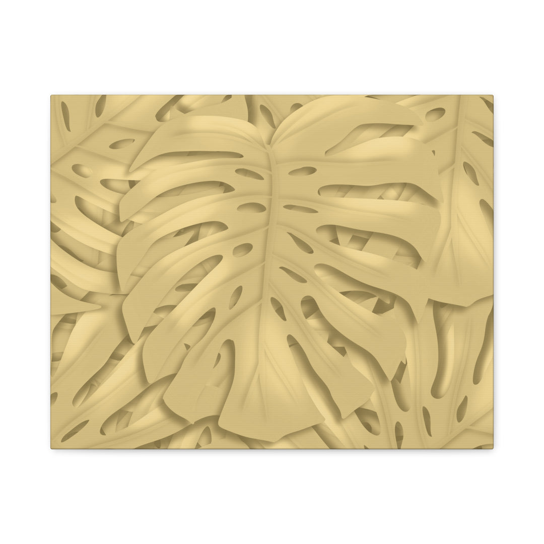 Golden Monstera Canvas Wall Art Matte Stretched 1.25 Inch Cotton Canvas Botanical Print For Living Rooms