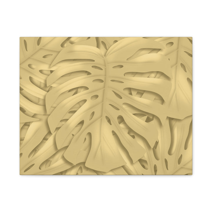 Golden Monstera Canvas Wall Art Matte Stretched 1.25 Inch Cotton Canvas Botanical Print For Living Rooms