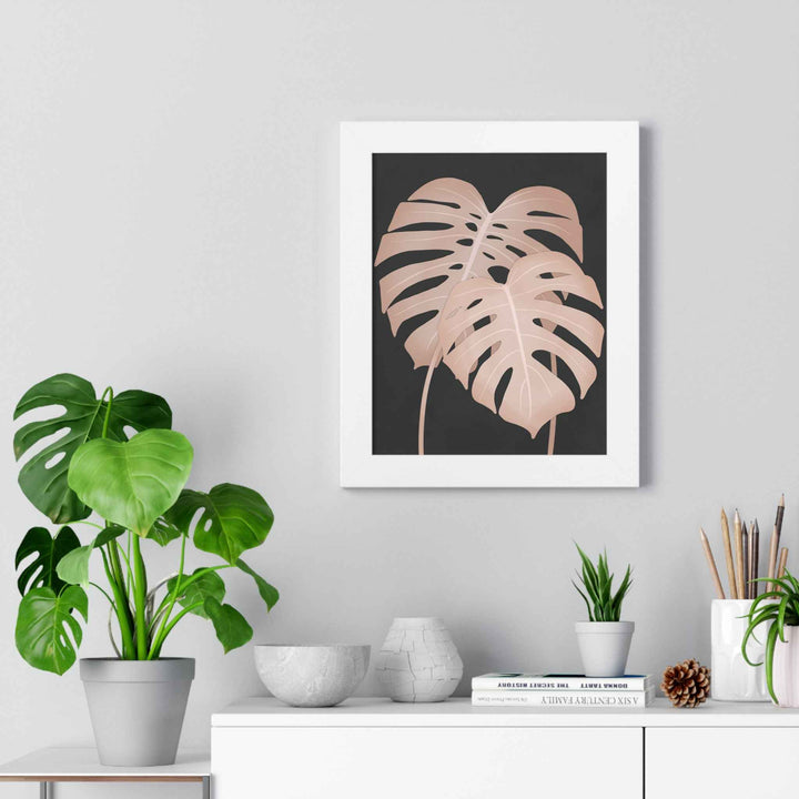 Framed Vertical Poster Soft Pink Monstera Leaf Wall Art