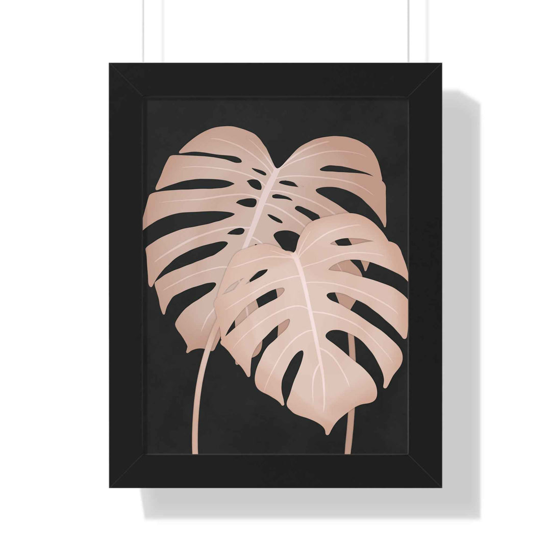 Framed Vertical Poster Soft Pink Monstera Leaf Wall Art