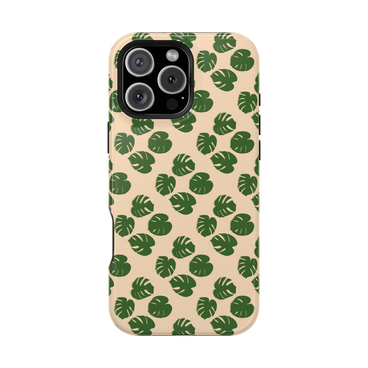 Monstera Pattern Impact-Resistant Phone Case Green Botanical Protective Cover Dual Layer Slim Design