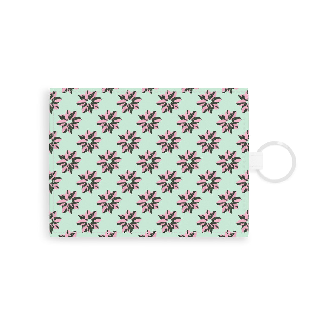 Pink Princess Philodendron Pattern Card Holder – Vegan Leather Slim Wallet