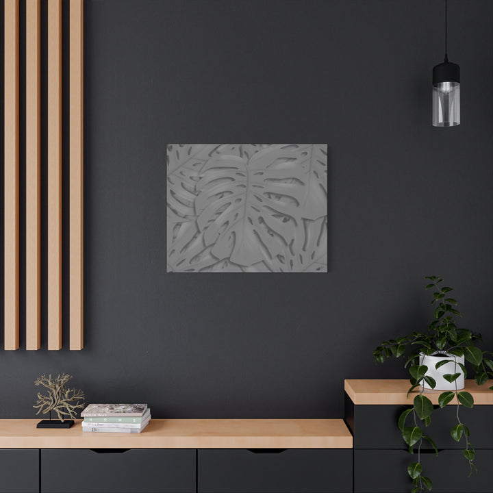 Charcoal Monstera Canvas Wall Art Matte Stretched 1.25 Inch Thick Tropical Leaf Print For Living Room Decor