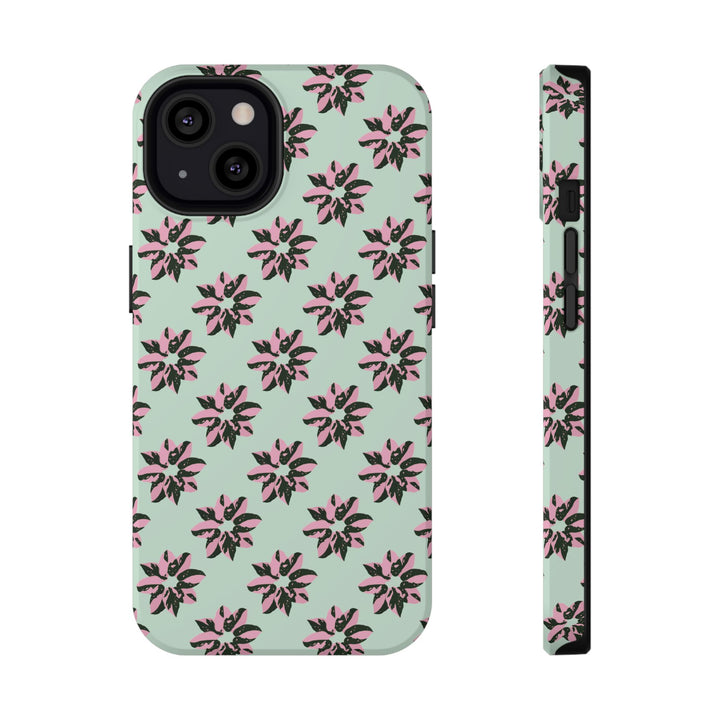 Pink Princess Philodendron Pattern Phone Case – Dual Layer Protective Cover