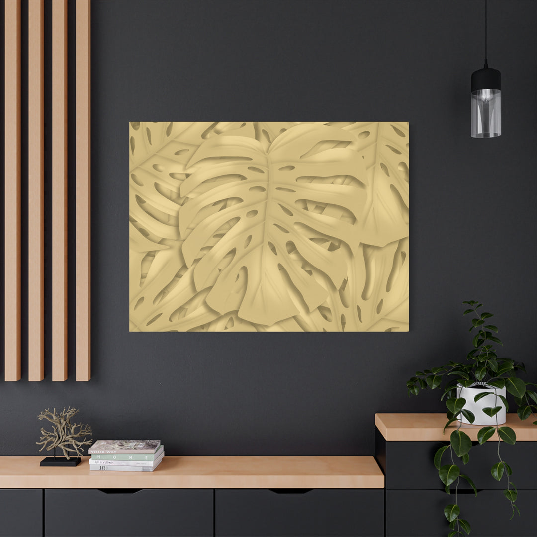 Golden Monstera Canvas Wall Art Matte Stretched 1.25 Inch Cotton Canvas Botanical Print For Living Rooms