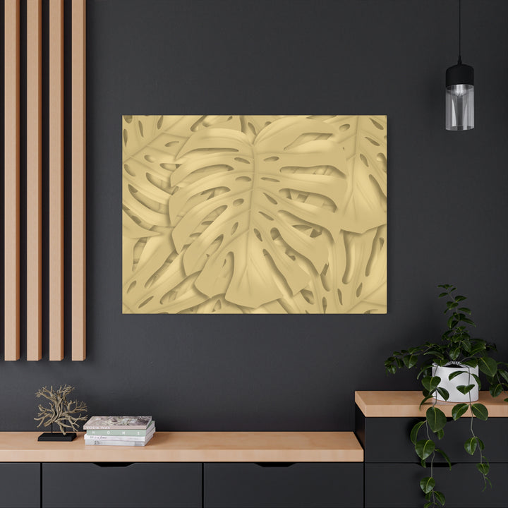 Golden Monstera Canvas Wall Art Matte Stretched 1.25 Inch Cotton Canvas Botanical Print For Living Rooms