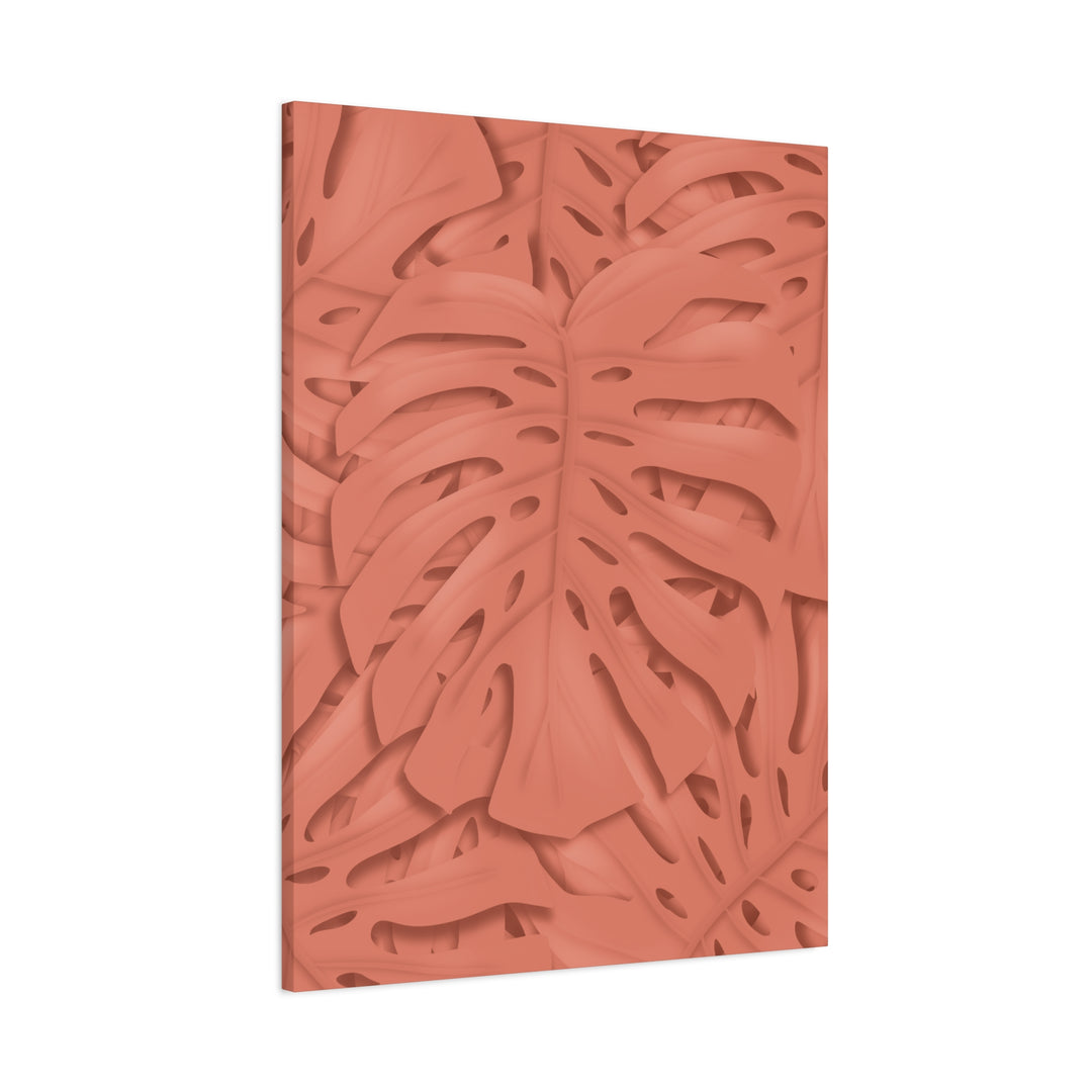 Coral Monstera Canvas Wall Art Matte Stretched 1.25 Inch Modern Botanical Print For Living Rooms