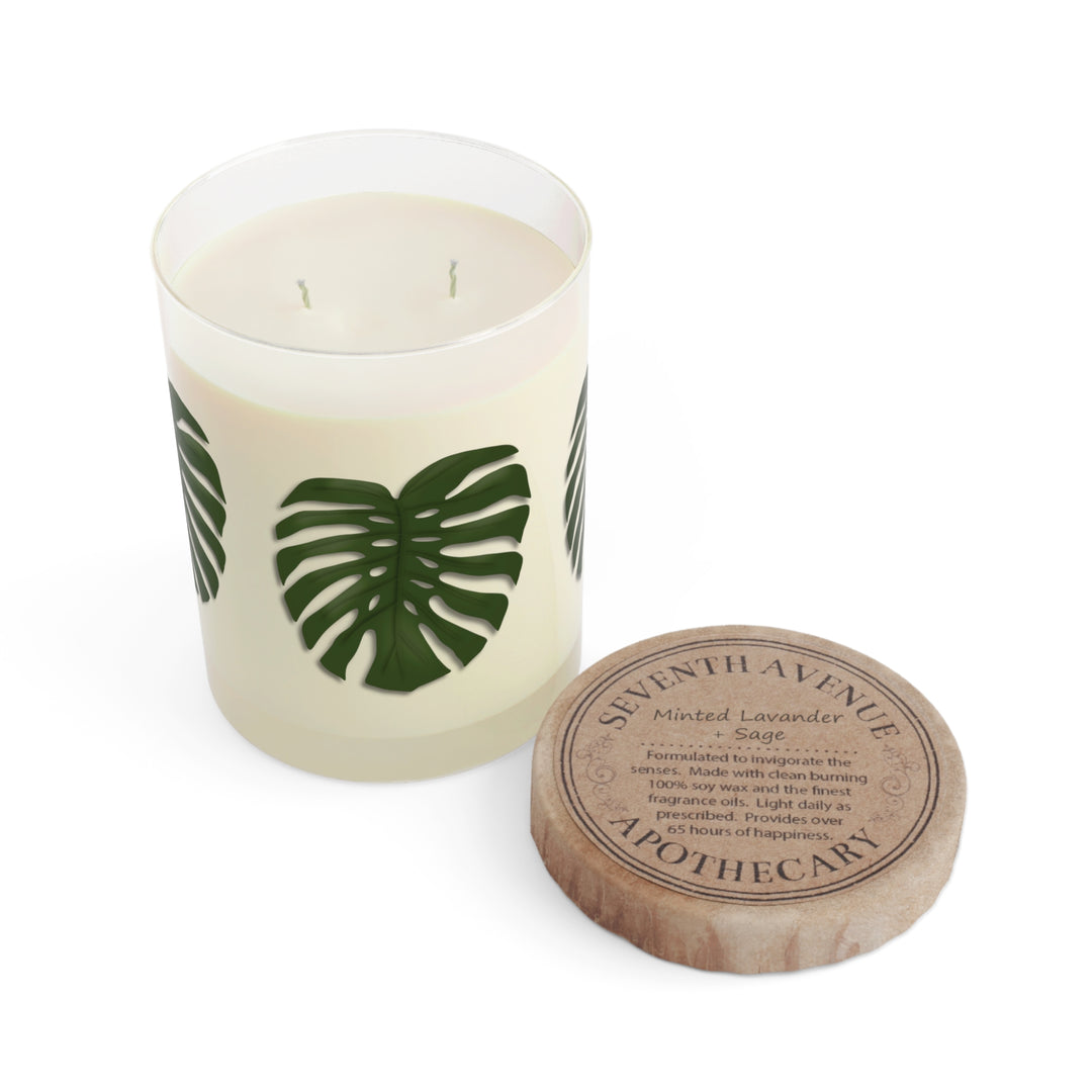 Monstera Deliciosa Candle 11oz Glass Jar With White Tea Fig Lavender Sage Ocean Mist Moss Fragrance