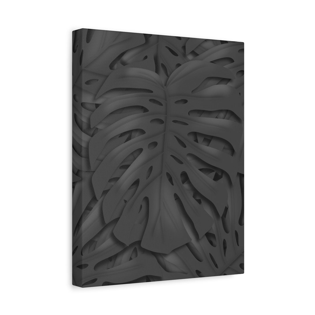 Charcoal Monstera Canvas Wall Art Matte Stretched 1.25 Inch Thick Plant Leaf Decor
