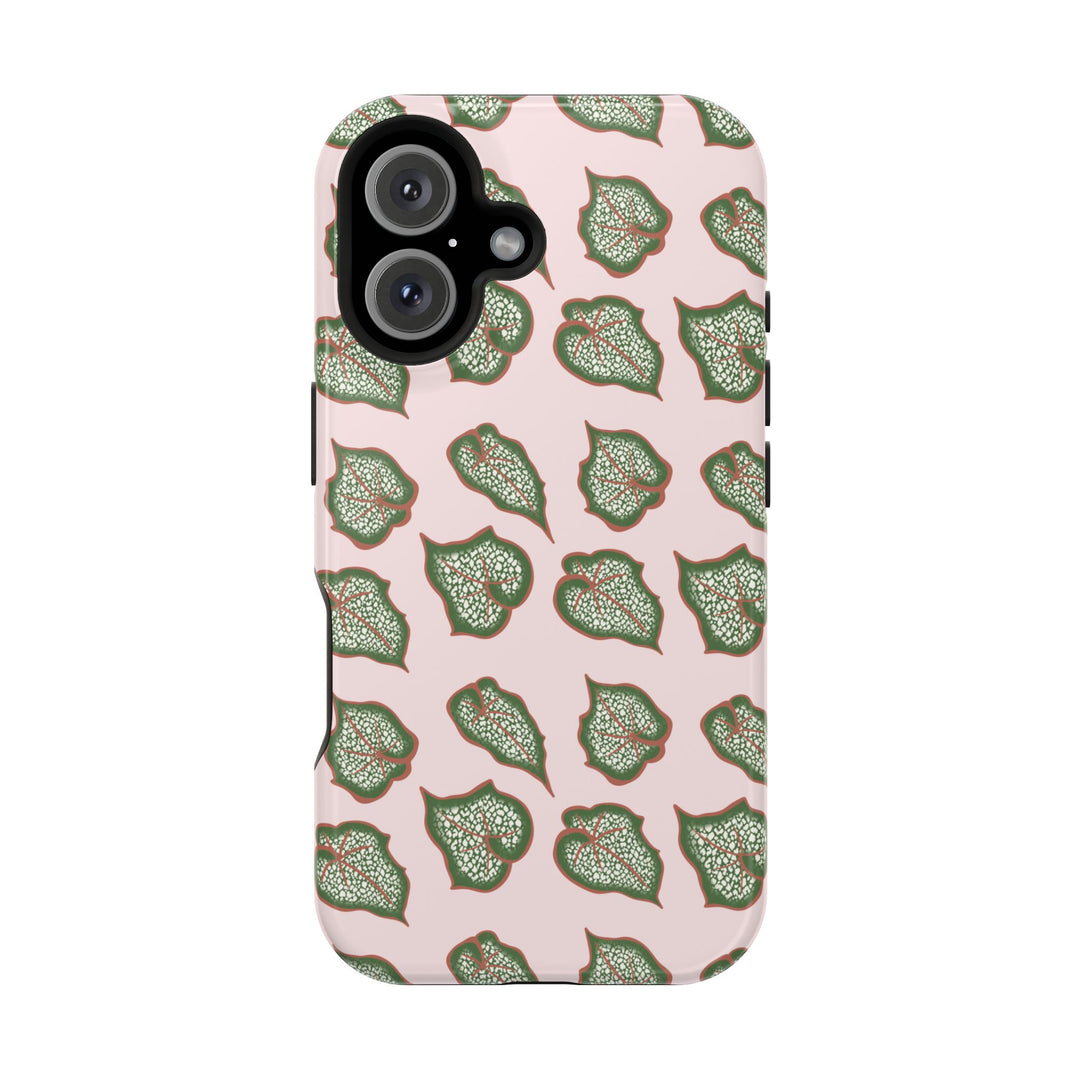 Begonia Pattern Impact Resistant Phone Case Green Botanical Protective Cover For Wireless Charging And iPhone 17 Series