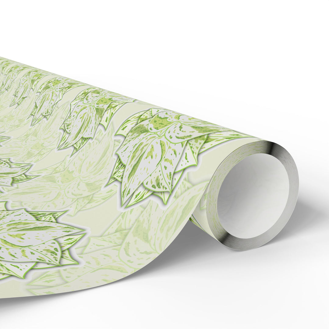 Snow Queen Pothos Floral Wrapping Paper – Elegant Leaf Pattern Gift Wrap for Weddings, Spring & Nature Lovers