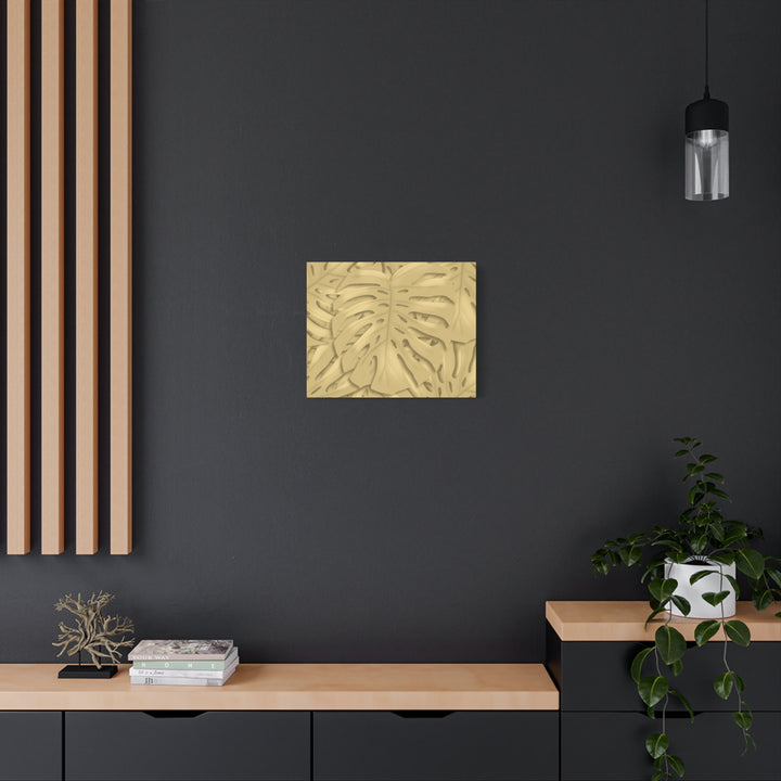 Golden Monstera Canvas Wall Art Matte Stretched 1.25 Inch Cotton Canvas Botanical Print For Living Rooms