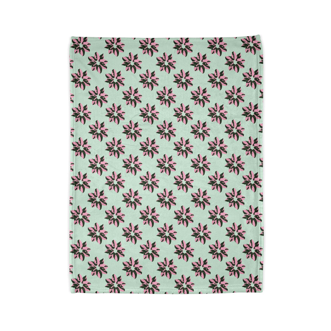 Pink Princess Philodendron Pattern Cozy Fleece Throw Blanket by Printify
