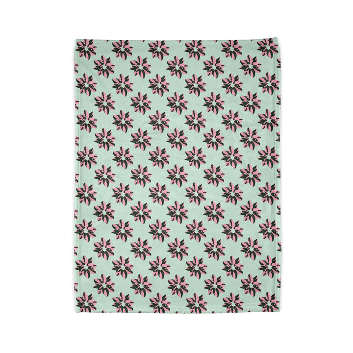 Pink Princess Philodendron Pattern Cozy Fleece Throw Blanket by Printify