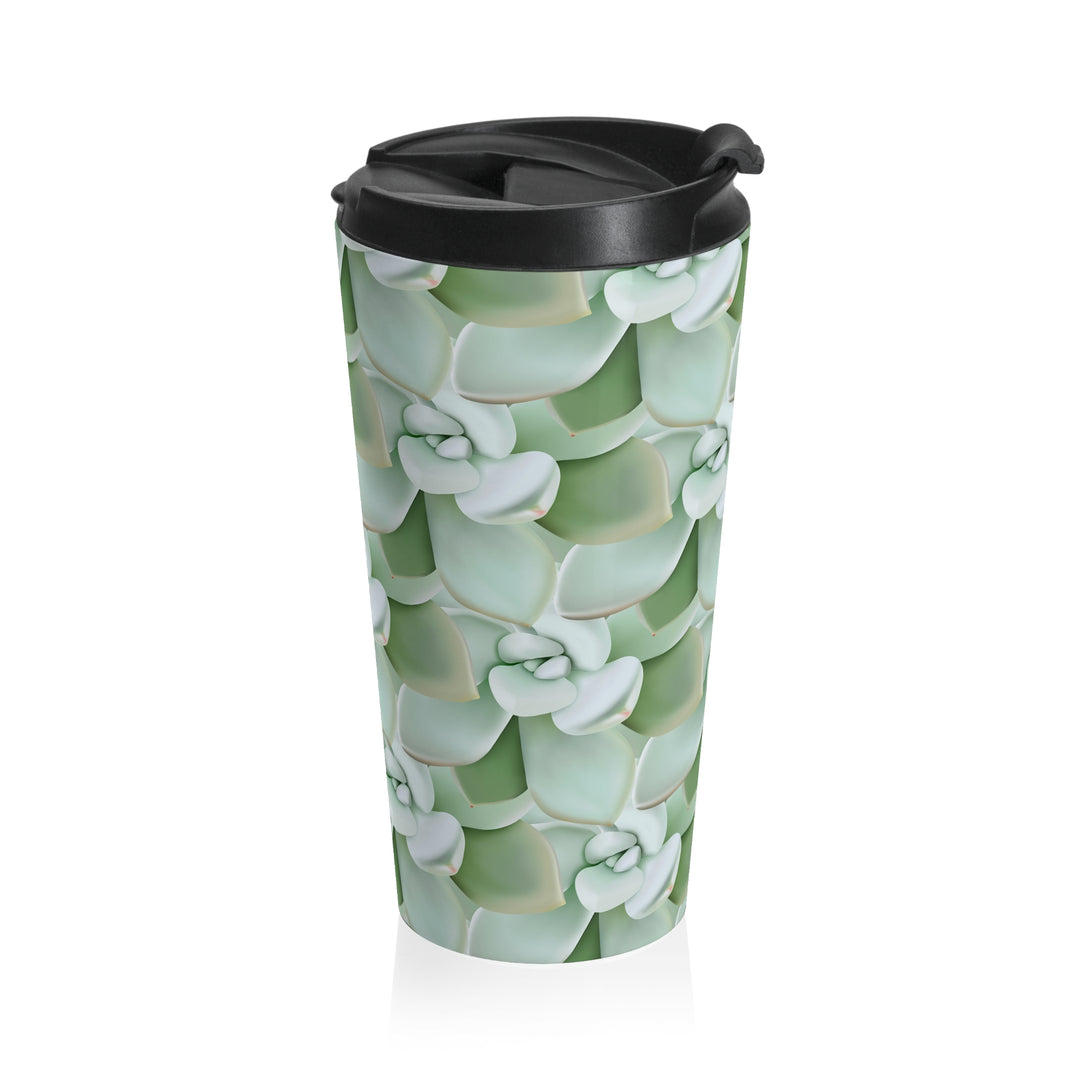 Succulent Pattern 20 Oz Stainless Steel Travel Tumbler With Vacuum Insulation Pastel Rosette Design