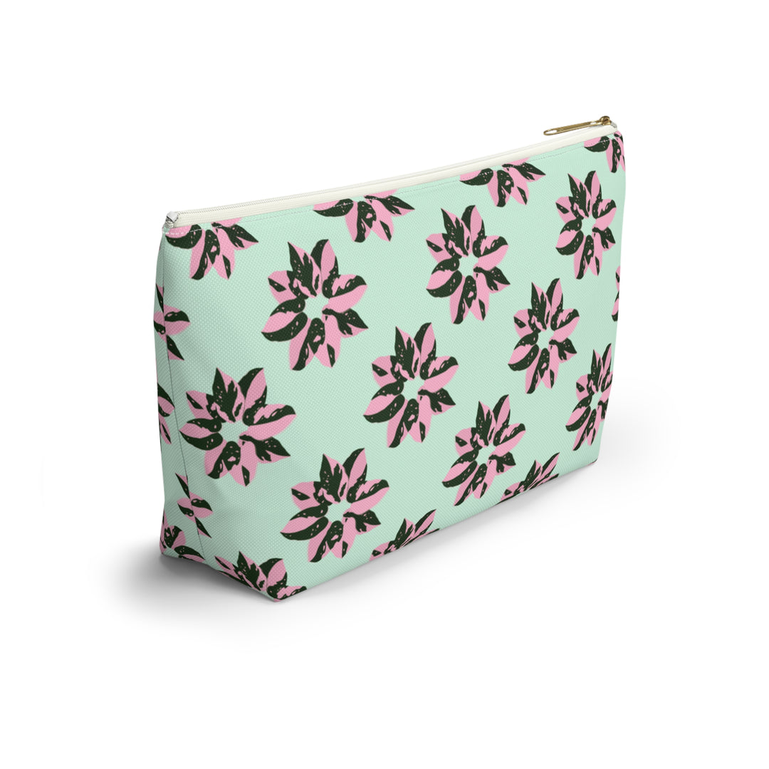 Pink Princess Philodendron Pattern Accessory Pouch – Makeup Bag With T-Bottom by Printify