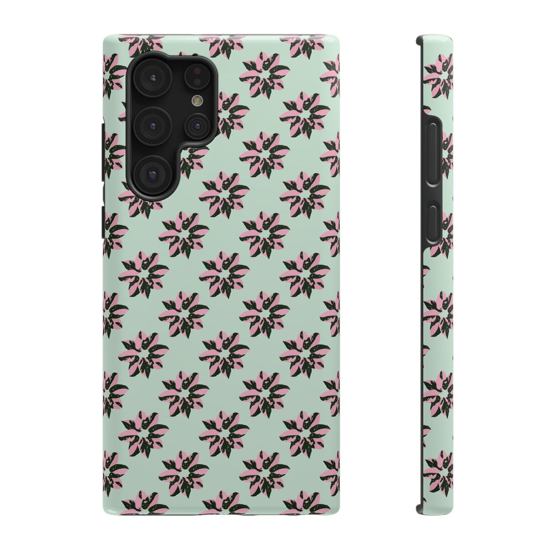 Pink Princess Philodendron Pattern Phone Case – Dual Layer Protective Cover by Printify