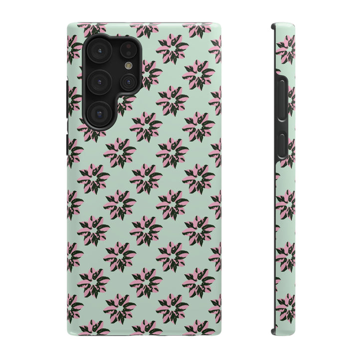 Pink Princess Philodendron Pattern Phone Case – Dual Layer Protective Cover by Printify