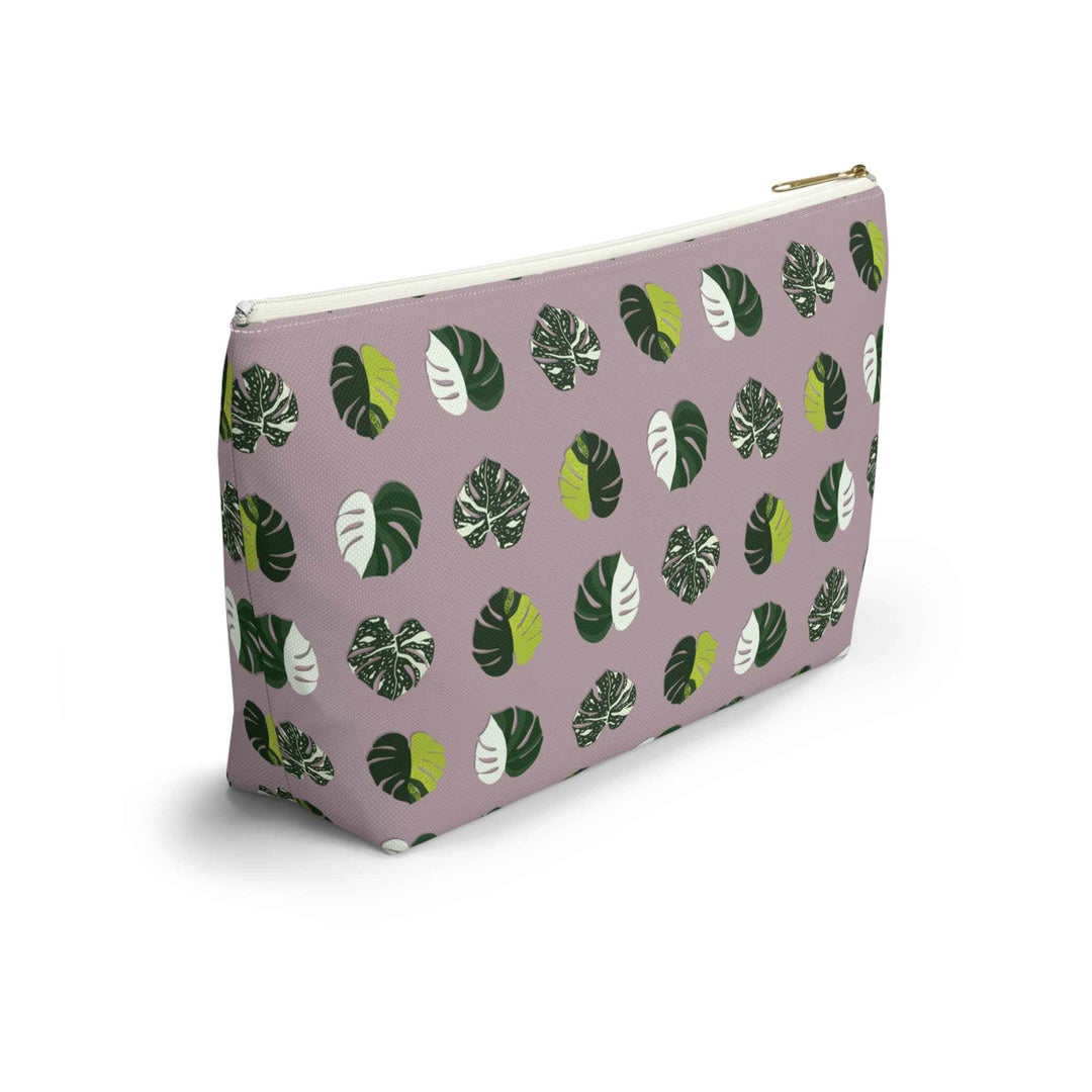 Variegated Monstera Pattern Accessory Pouch – Makeup Bag With T-Bottom