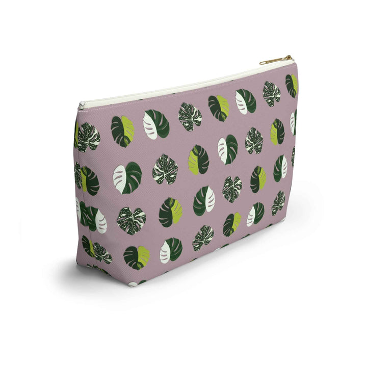 Variegated Monstera Pattern Accessory Pouch – Makeup Bag With T-Bottom