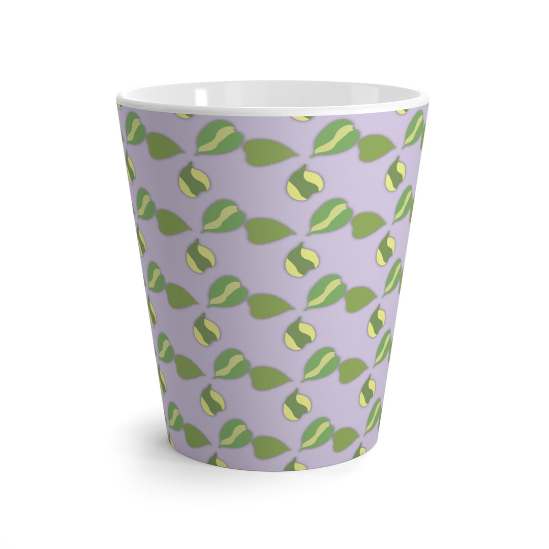Hoya Kerrii Pattern Mug with Green Heart Leaf Design on Lavender Ceramic 12 Oz Dishwasher Safe