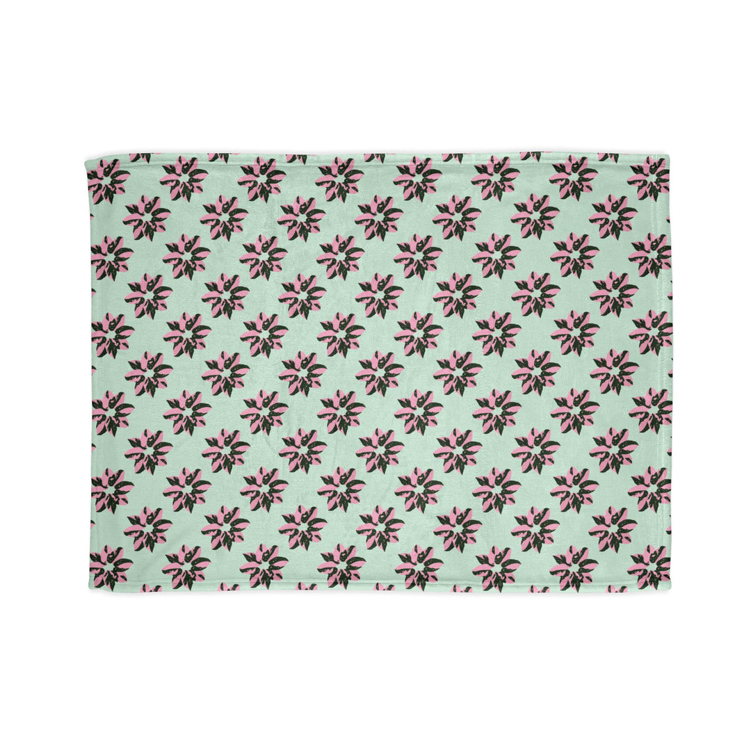 Pink Princess Philodendron Pattern Cozy Fleece Throw Blanket by Printify