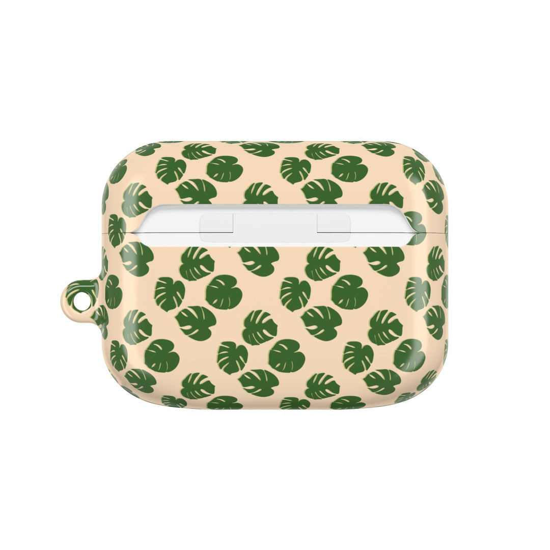 Monstera Leaf Pattern AirPod Case With Glossy Polycarbonate Shell For Wireless Charging