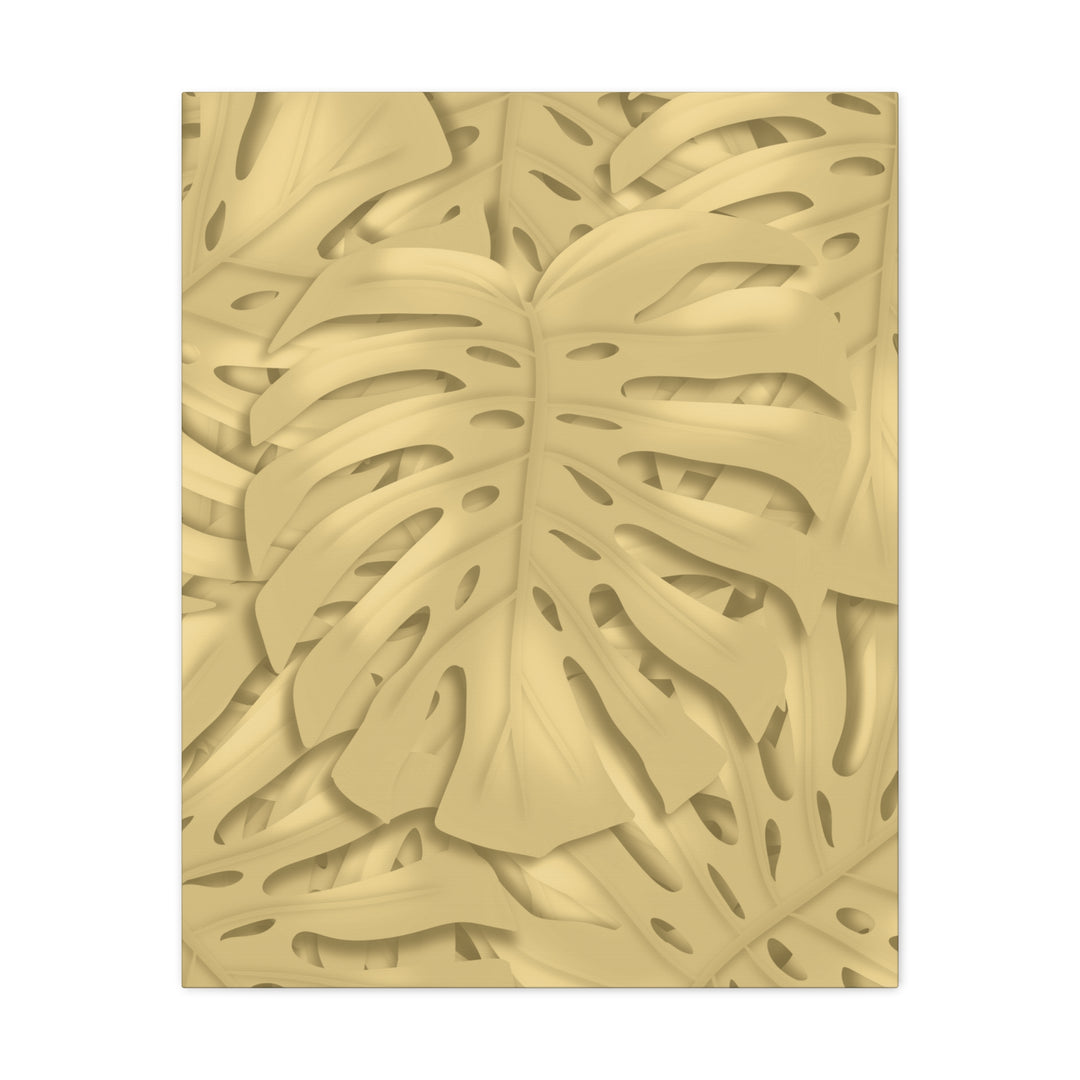 Golden Monstera Canvas Wall Art Matte Stretched 1.25 Inch Cotton Canvas Botanical Print For Living Rooms