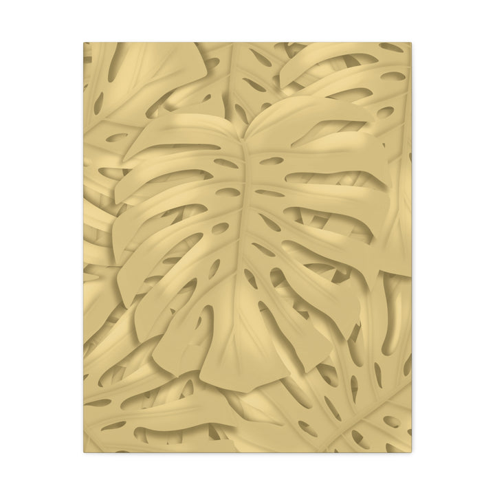 Golden Monstera Canvas Wall Art Matte Stretched 1.25 Inch Cotton Canvas Botanical Print For Living Rooms