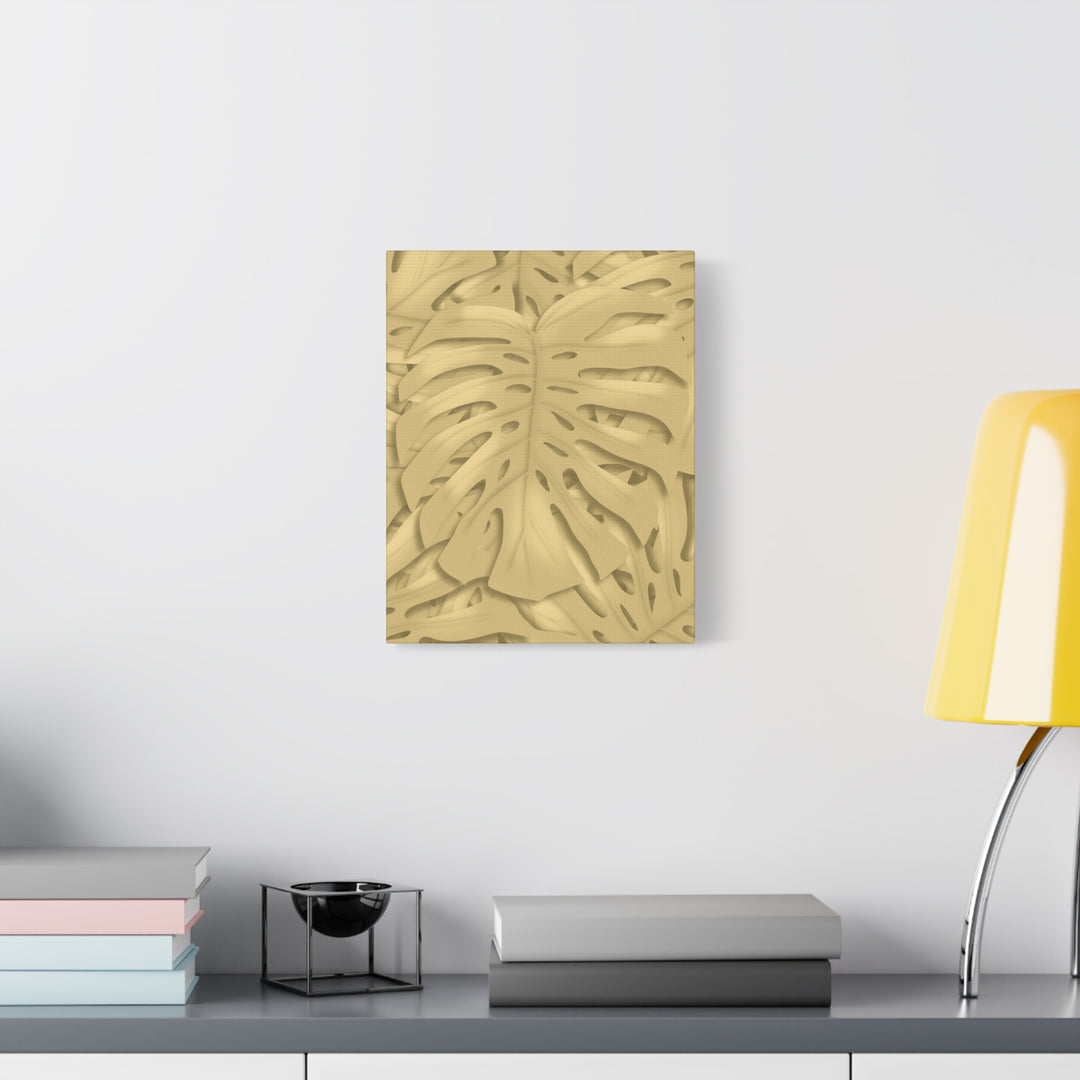 Golden Monstera Canvas Wall Art Matte Stretched 1.25 Inch Cotton Canvas Botanical Print For Living Rooms