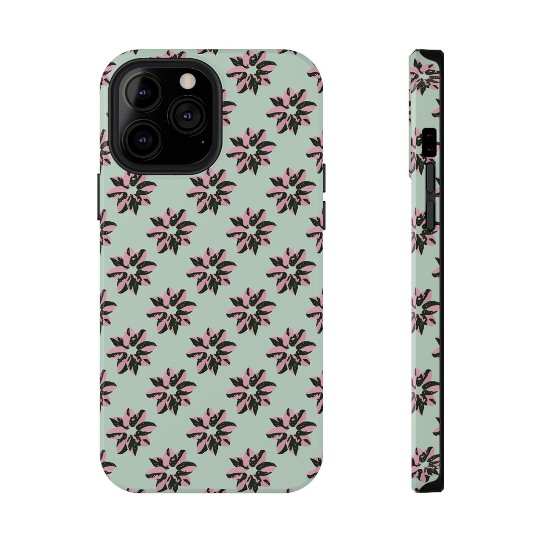 Pink Princess Philodendron Pattern Phone Case – Dual Layer Protective Cover by Printify