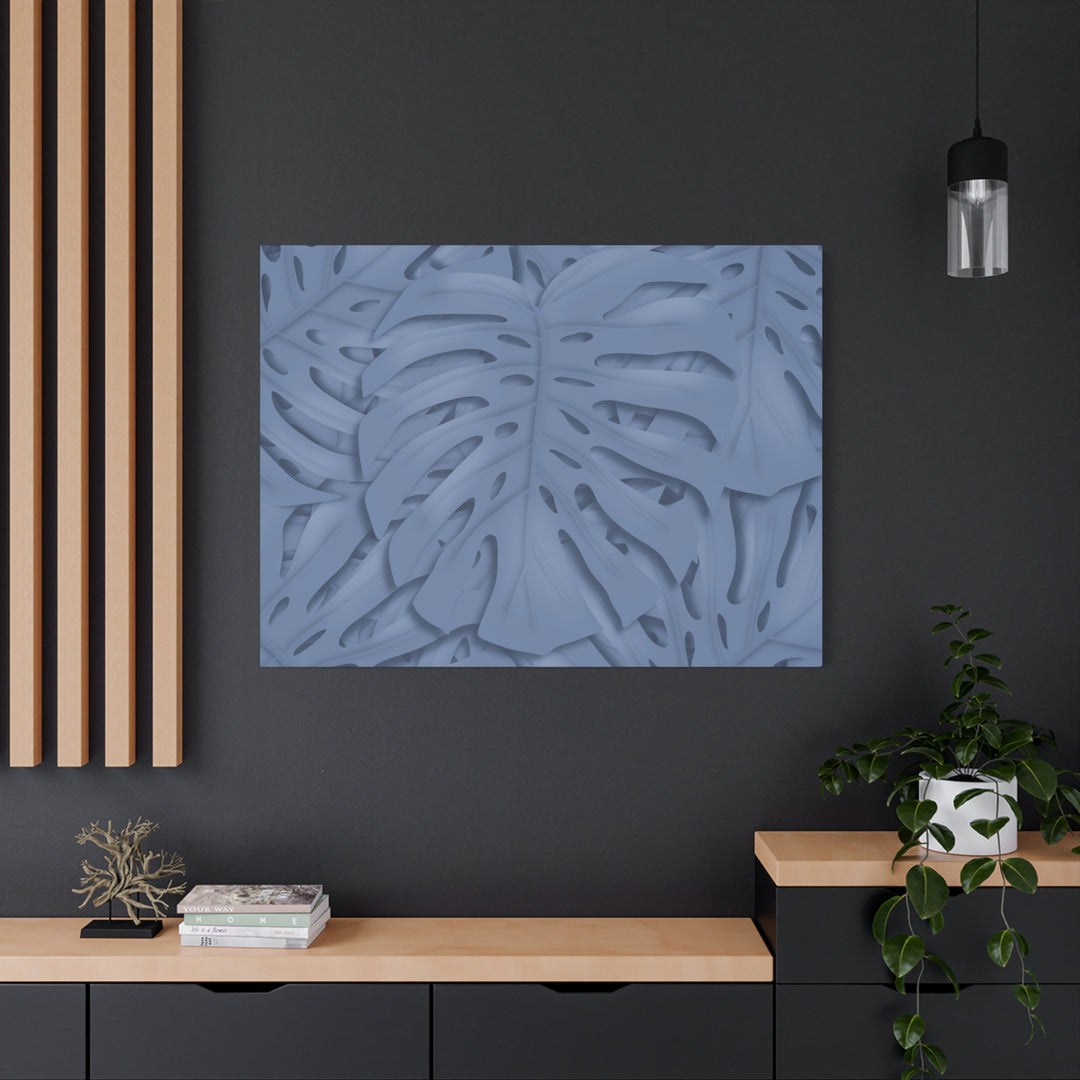 Monstera Canvas Art Blue Tropical Leaf Wall Art on Matte Cotton Canvas Print by The Potted Pixel